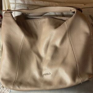 Furla Beige Large Leather Hobo Bag Italian Luxury Furla